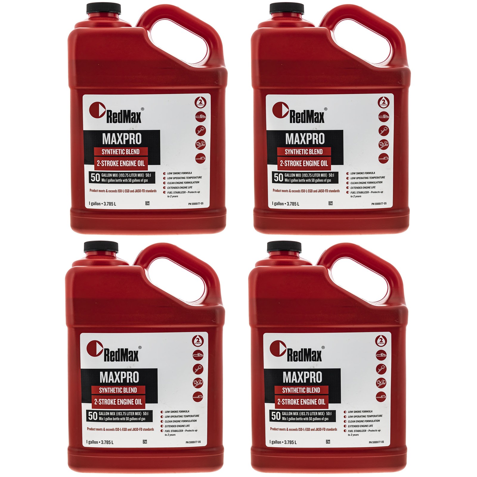 Case of 4 1 Gallon RedMax Synthetic 2 Stroke Cycle Oil w/ Fuel Stabilizer 50:1