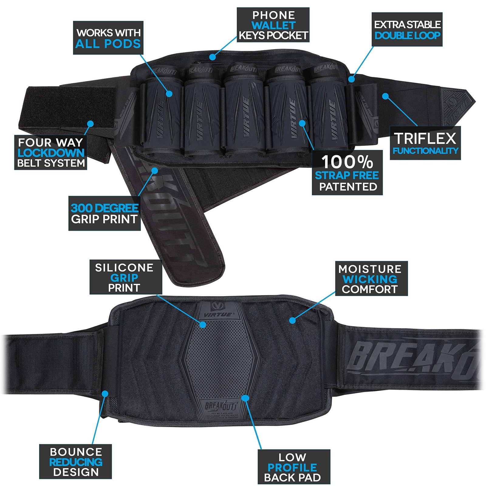 VIRTUE Breakout V2 Strapless Paintball Harness - All Black 5+8