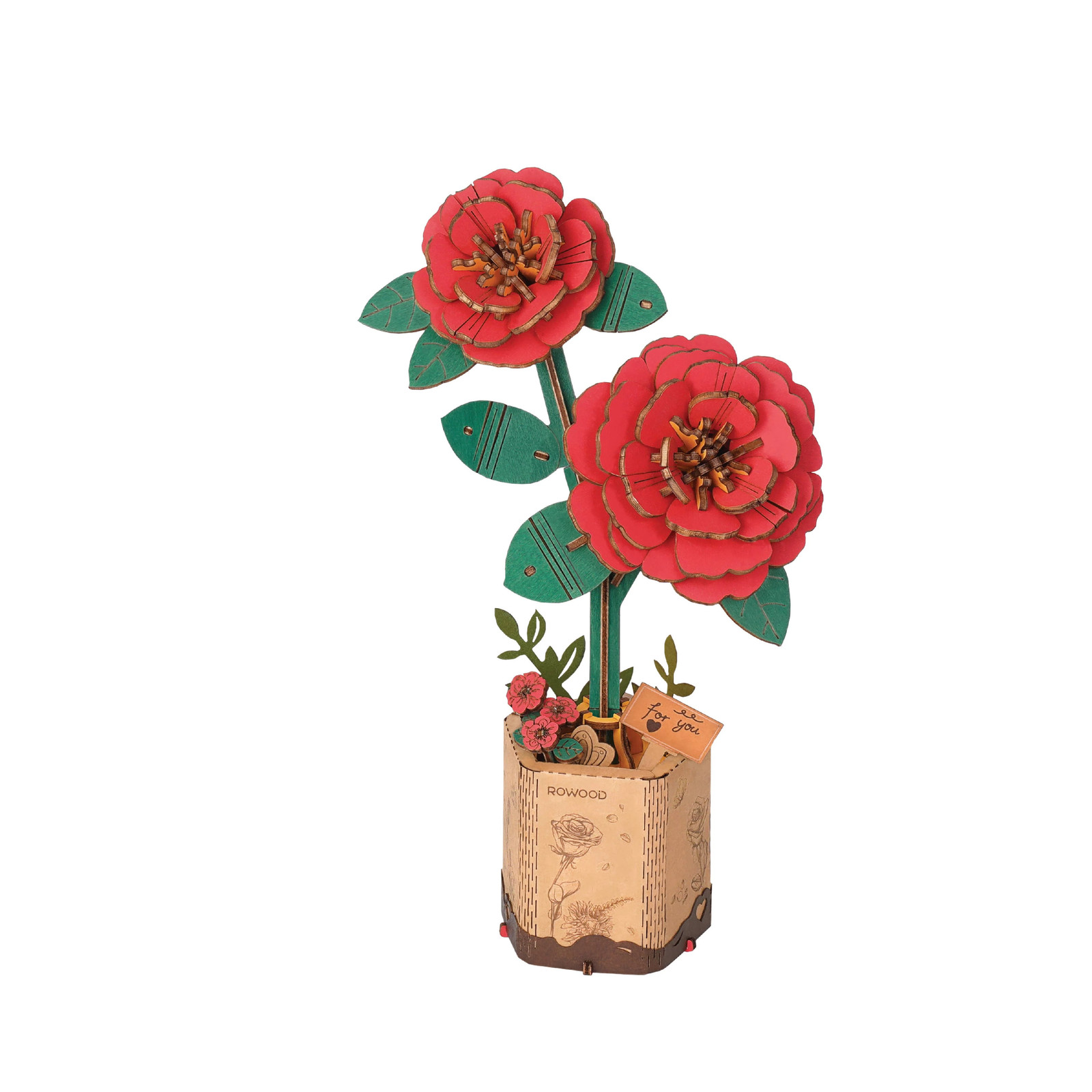 Rolife Red Camellia Wooden Flower Puzzle