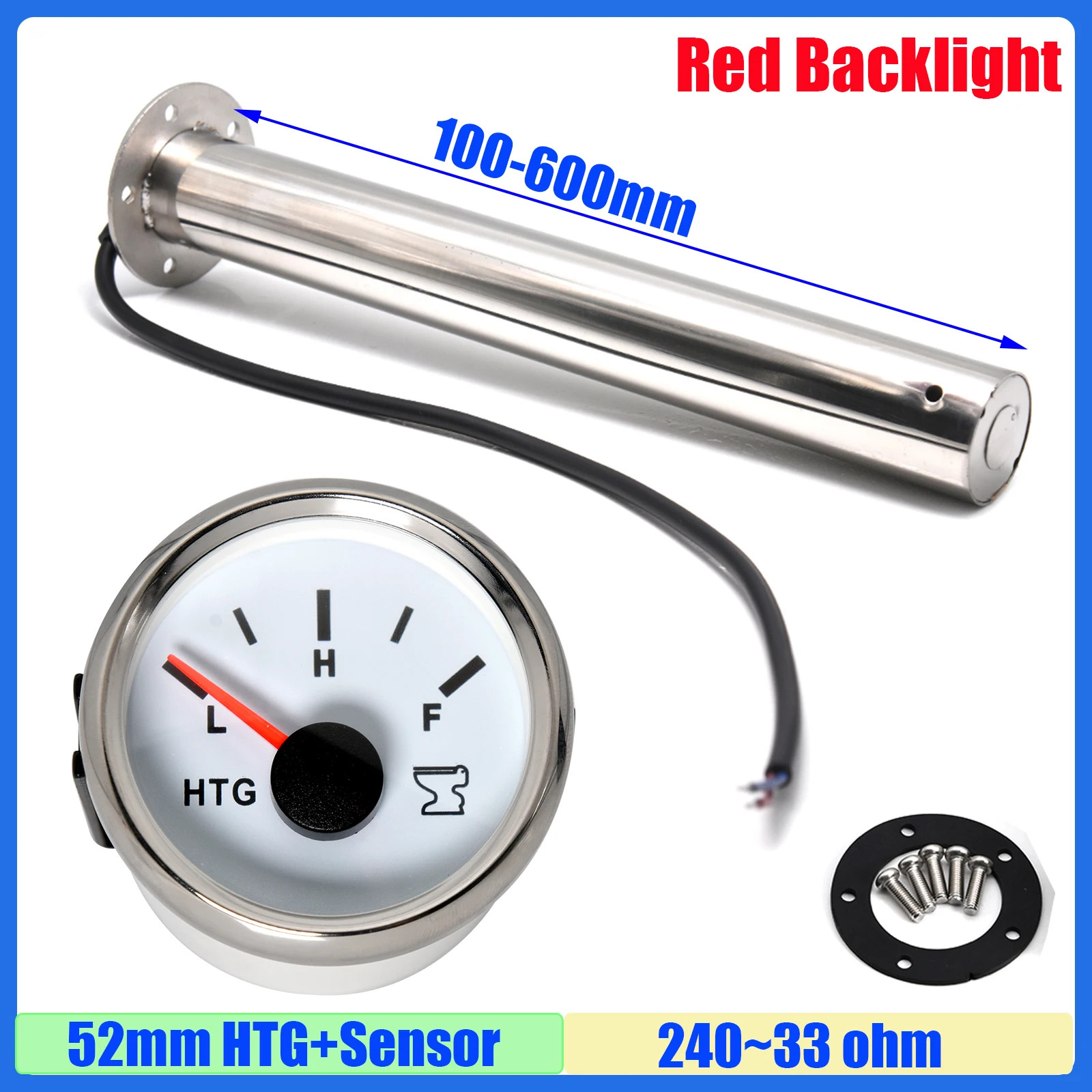 240-33ohm HoldingTank Gauge 100-500mm 52mm Waste Level Meter for Car Boat 12V24V