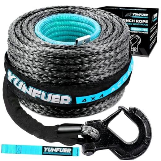 3/8" x 92ft Synthetic Winch Rope Cable Kit, 26000LBS Winch Rope 3/8"x92ft gray