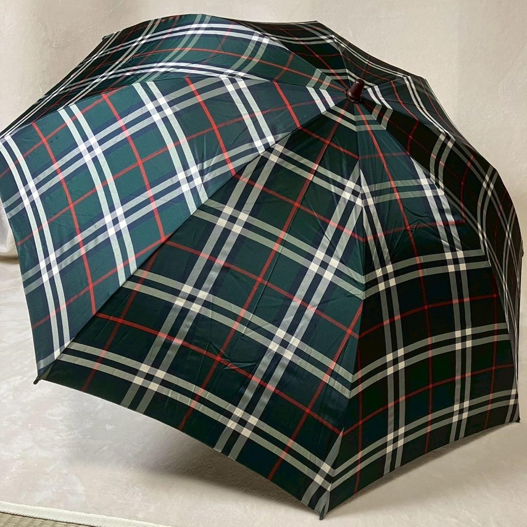 Burberrys Folding Umbrella Nova Check Wooden Handle Rain Gear Aurora Polyester