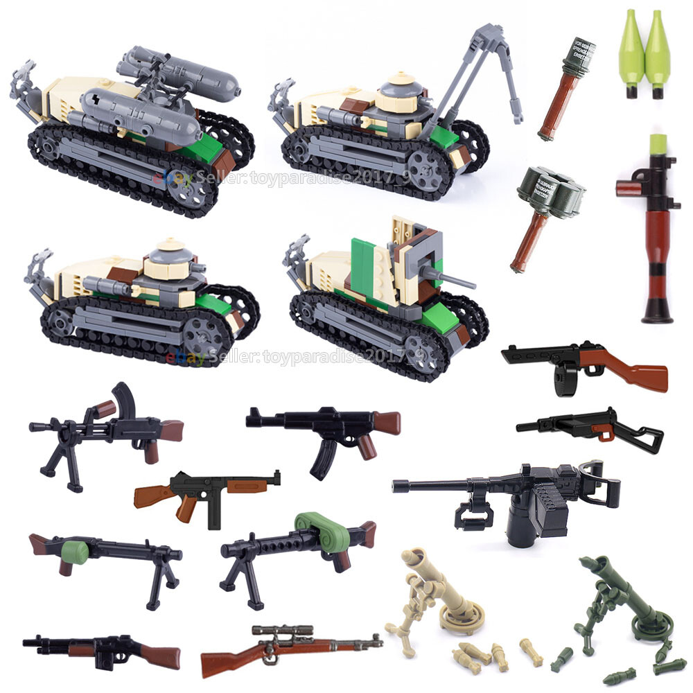 MOC Military Weapon FT17 Tank Rifle Mortar Motorcycle Building Blocks DIY Set