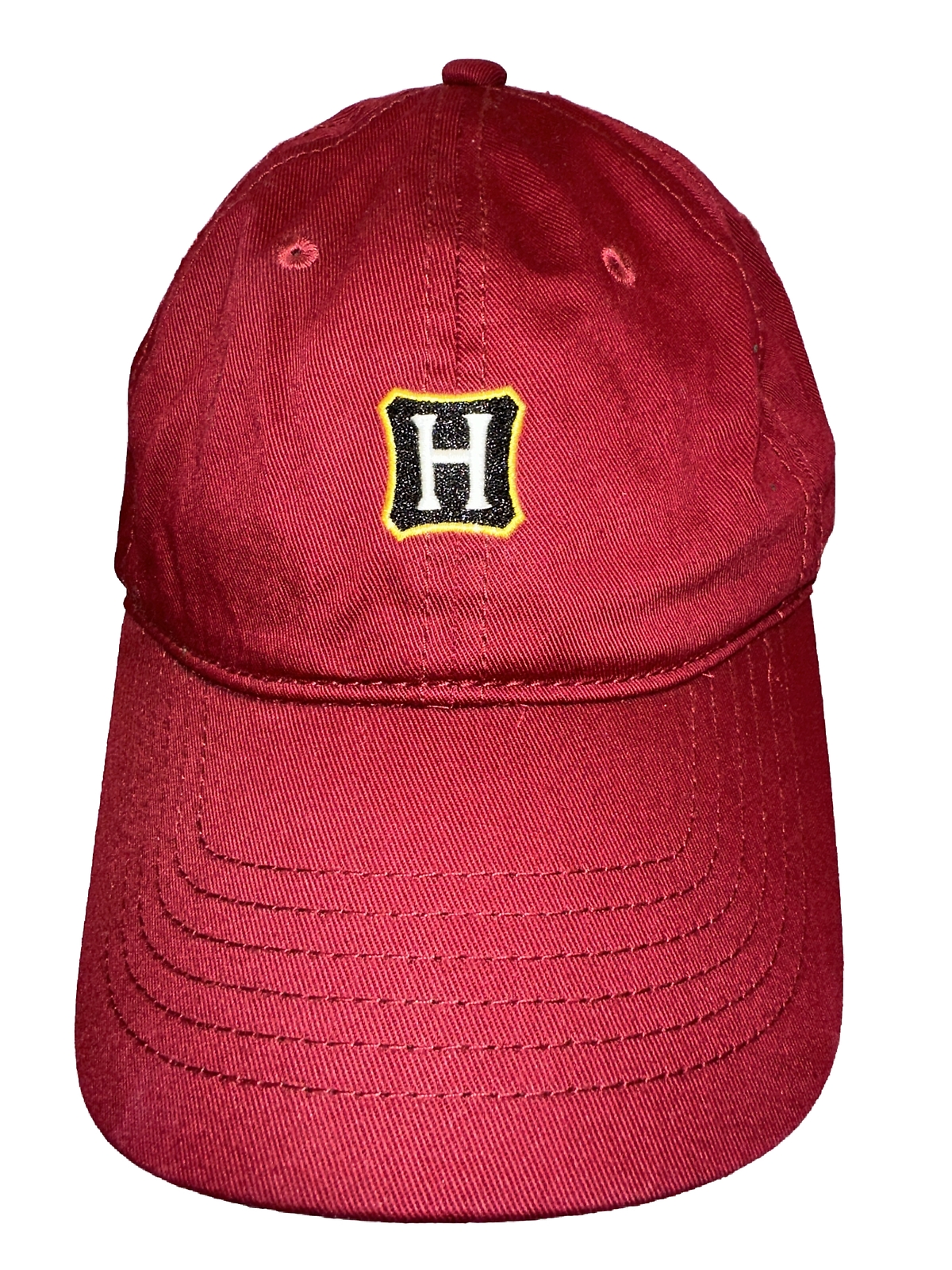 Hogwarts Logo with Black White Gold H on Maroon Hat Cap Harry Potter Hook Loop