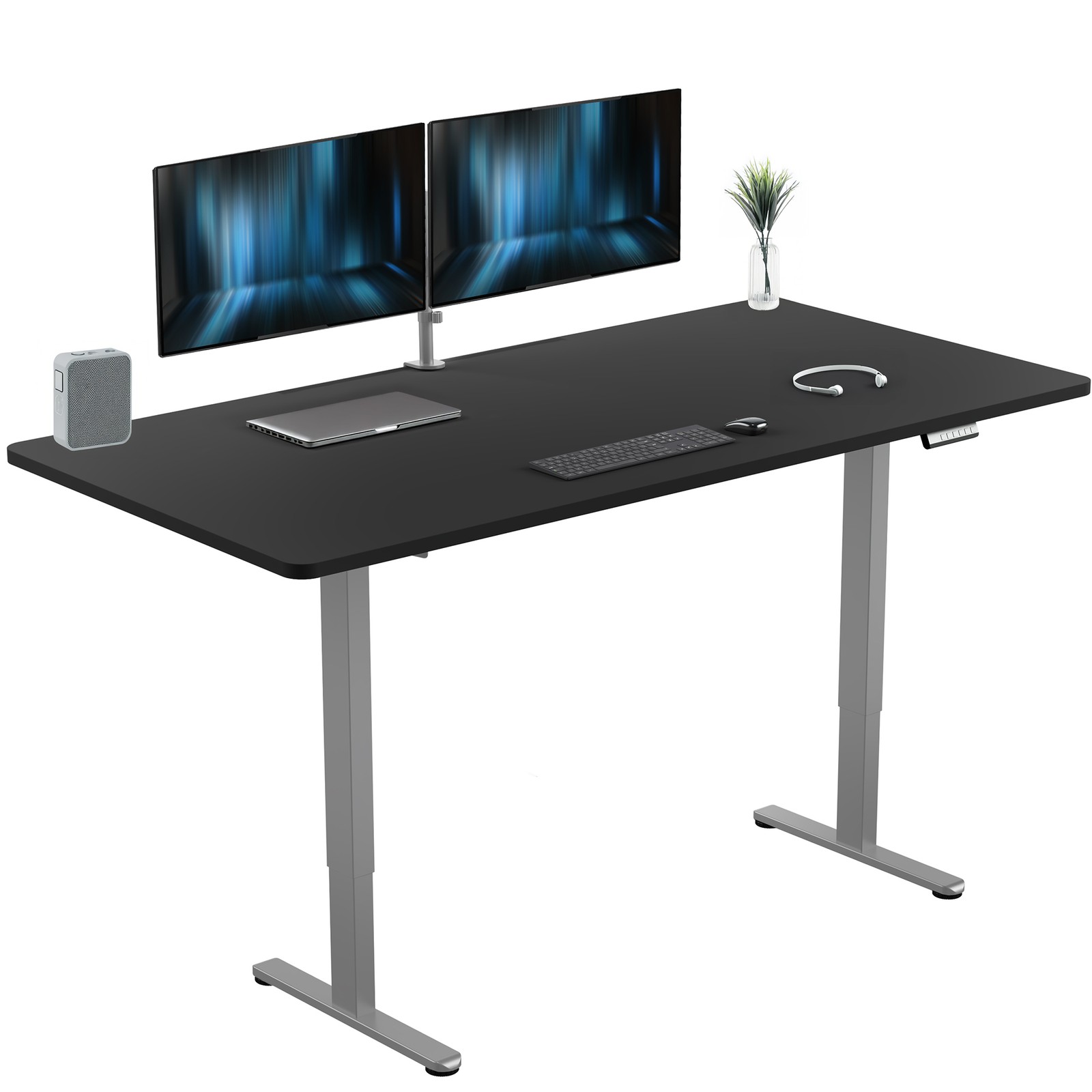 VIVO Electric Dual Motor 71” x 36” Standing Desk, Black Top, Gray Frame