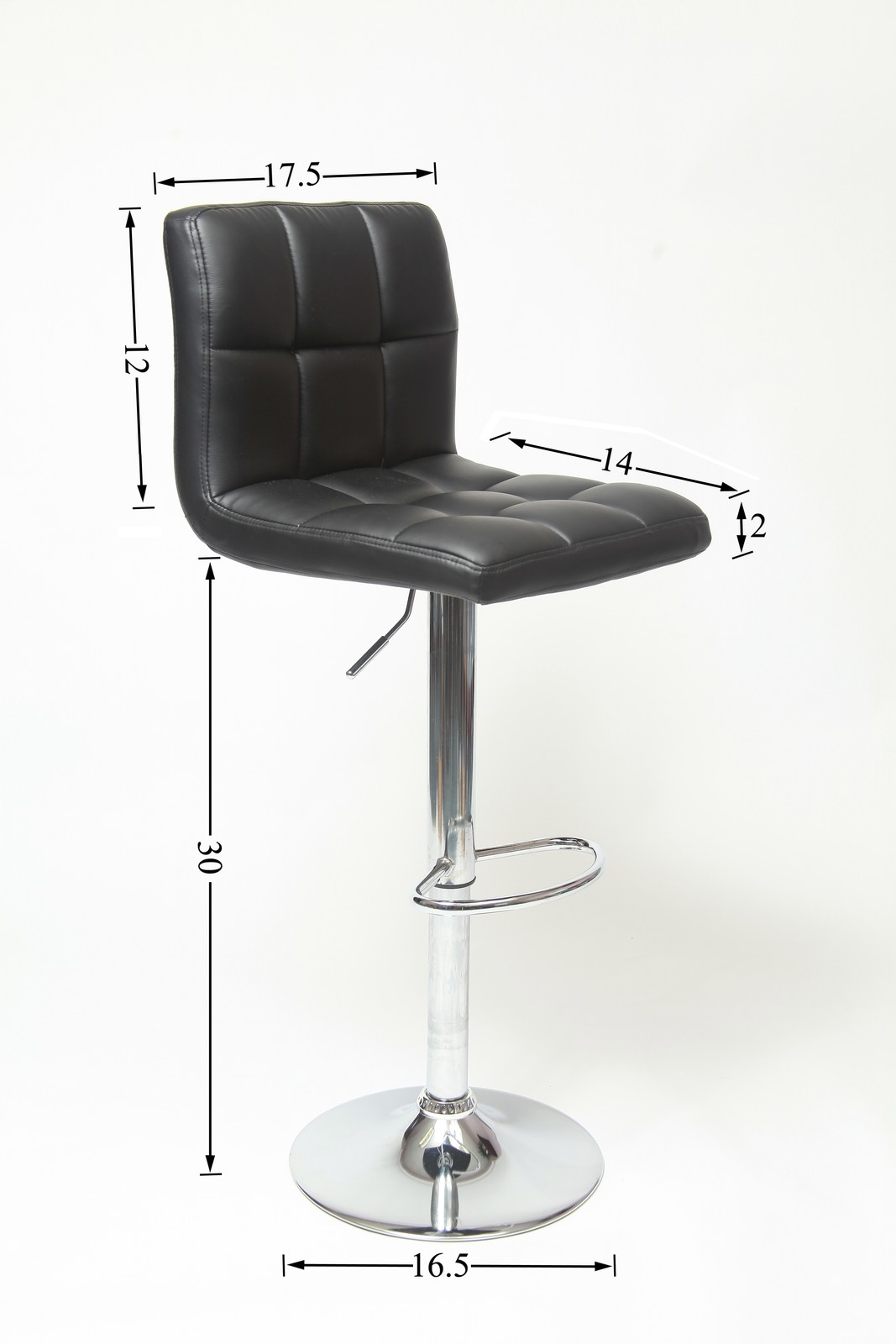 Swivel Faux Leather Adjustable Hydraulic Bar Stool, Set of 2, Gray