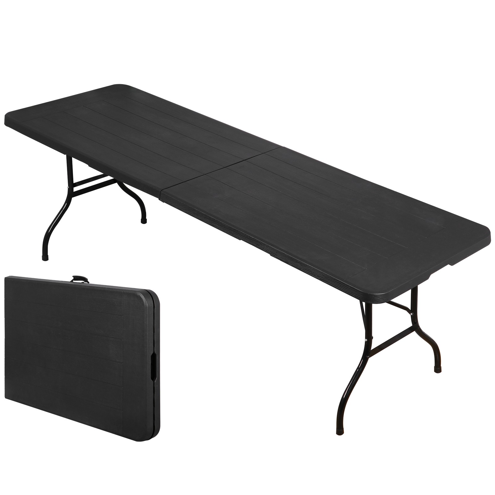 8FT Portable Folding Table Fold-in-Half Plastic Table for Dining Picnic Black