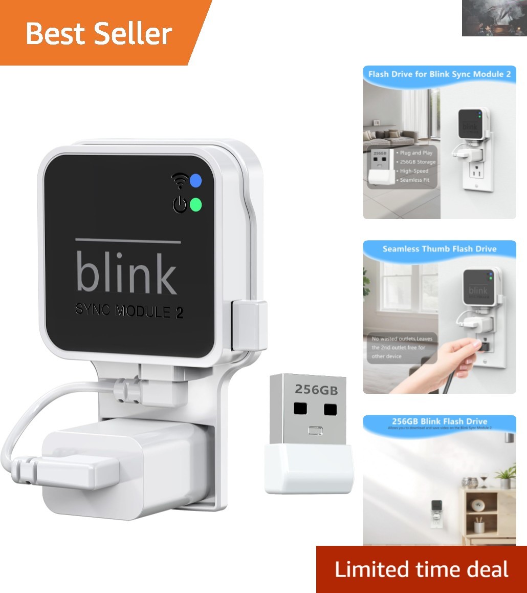 Compact 256GB USB Flash Drive & Easy Install Wall Mount for Blink Sync Module 2