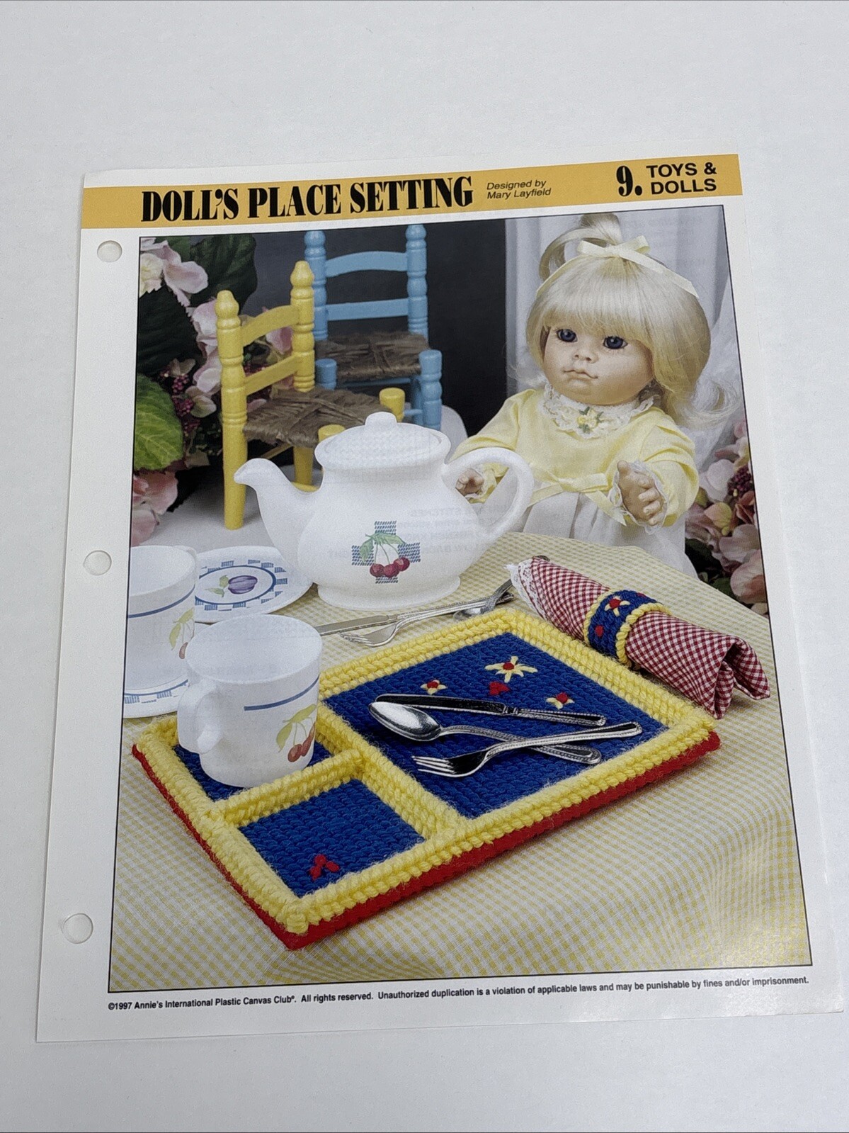 Doll's Place Setting Dish Napkin Ring Annie's Attic Plastic Canvas Pattern Page