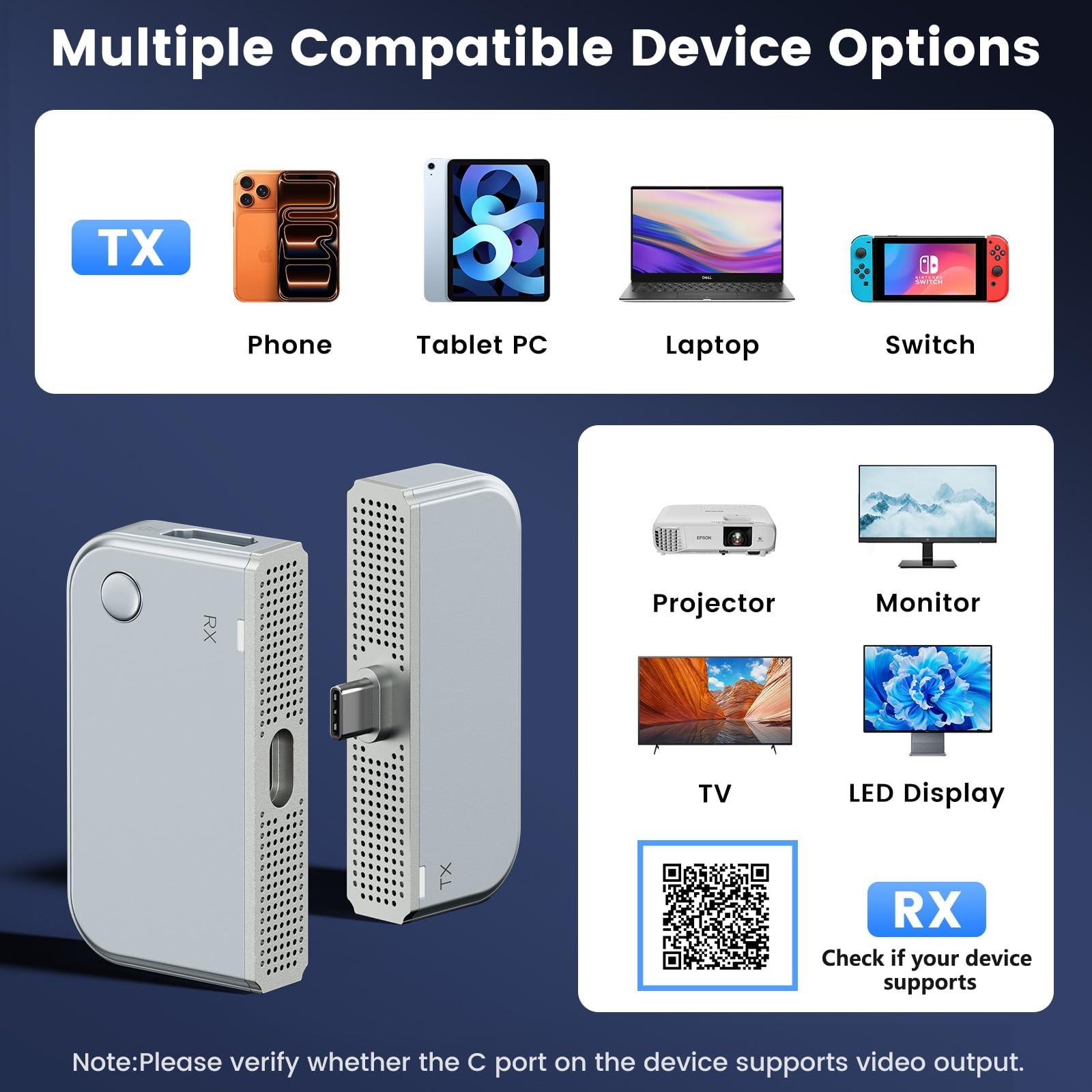 Type-C Wireless Transmitter and Receiver, 50M, Pixel-Perfect, No Network Need...