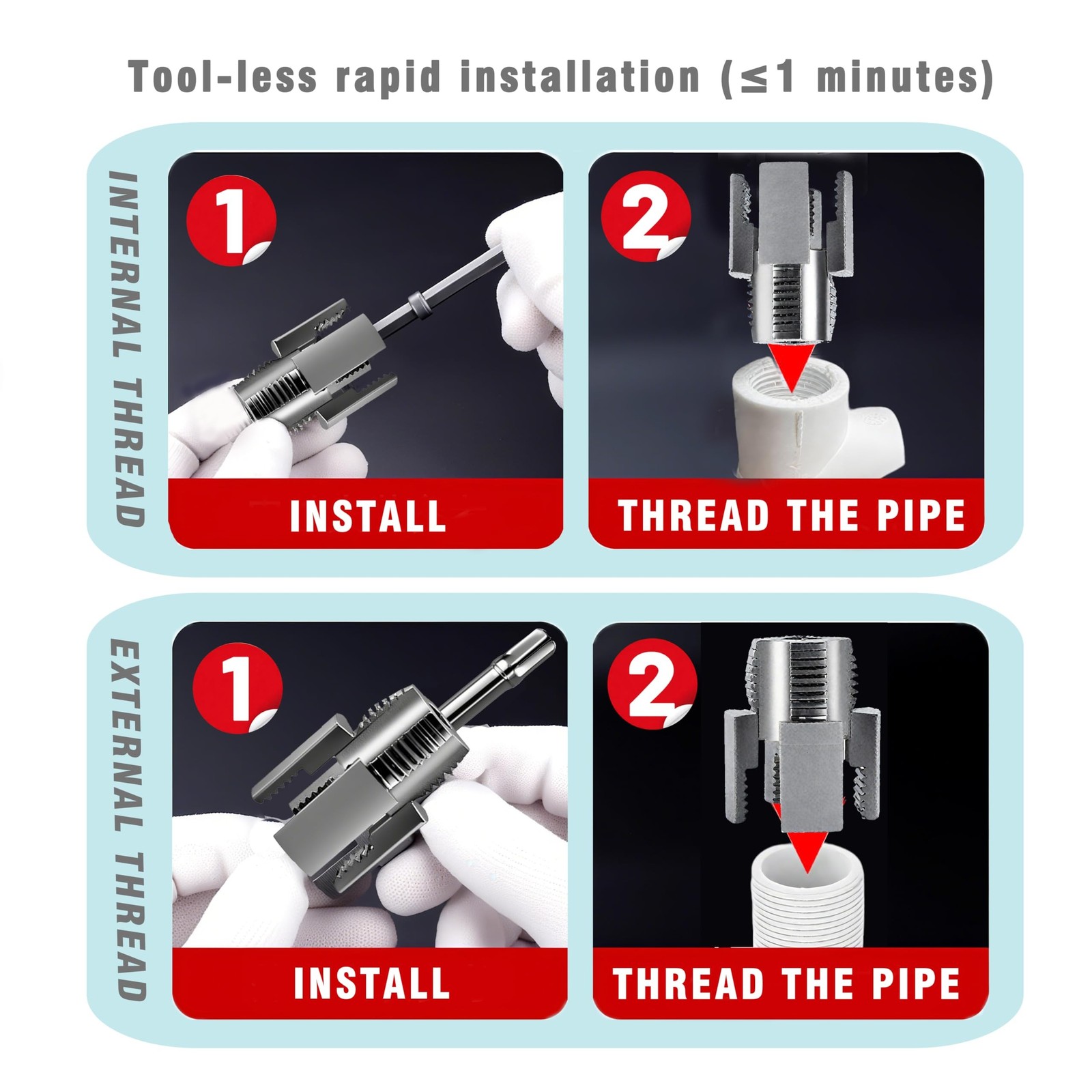 Integrated Internal & External Pipe Threading Tool with Screw Extractor & Sea...