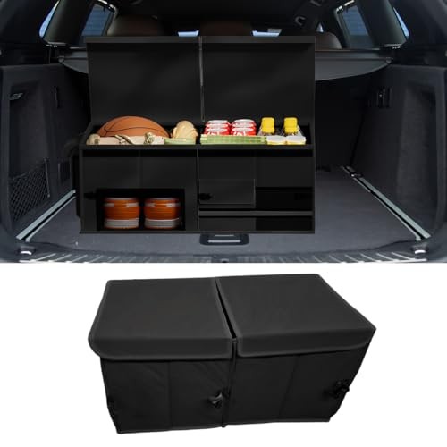 Car Trunk Organizer, Collapsible Multi Compartment Cargo Storage Box with Black
