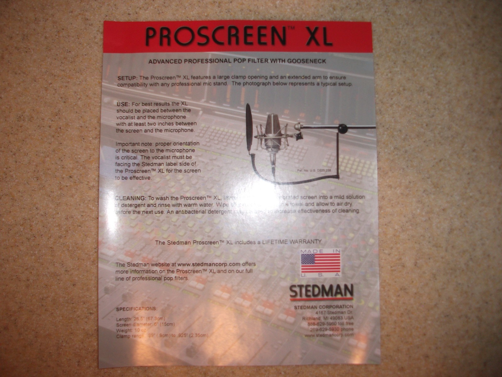 Stedman Proscreen XL Microphone Pop Screen Filter New in Box