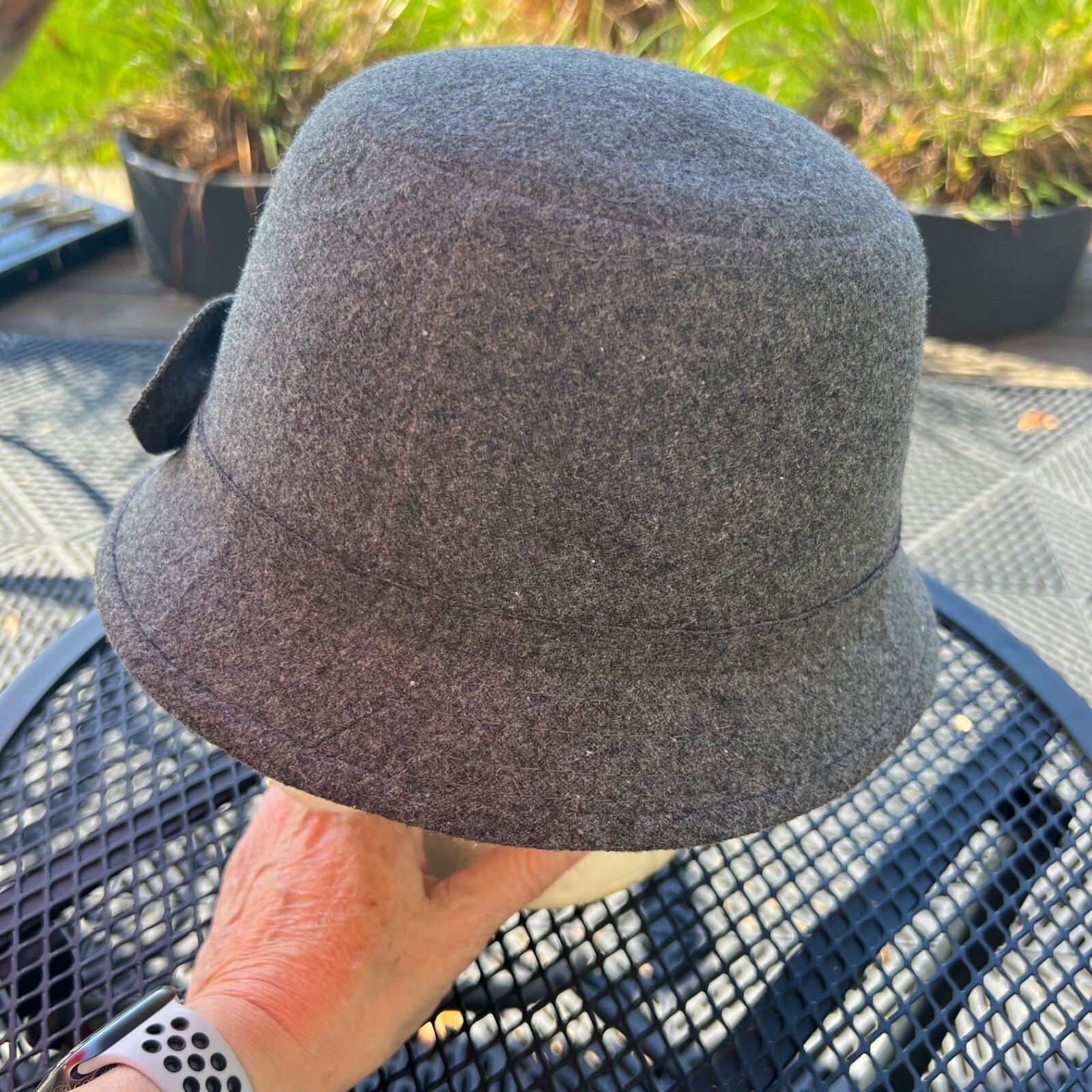Wool Look Women’s DY Hat w Brim Gray Bow Hat Cap EUC
