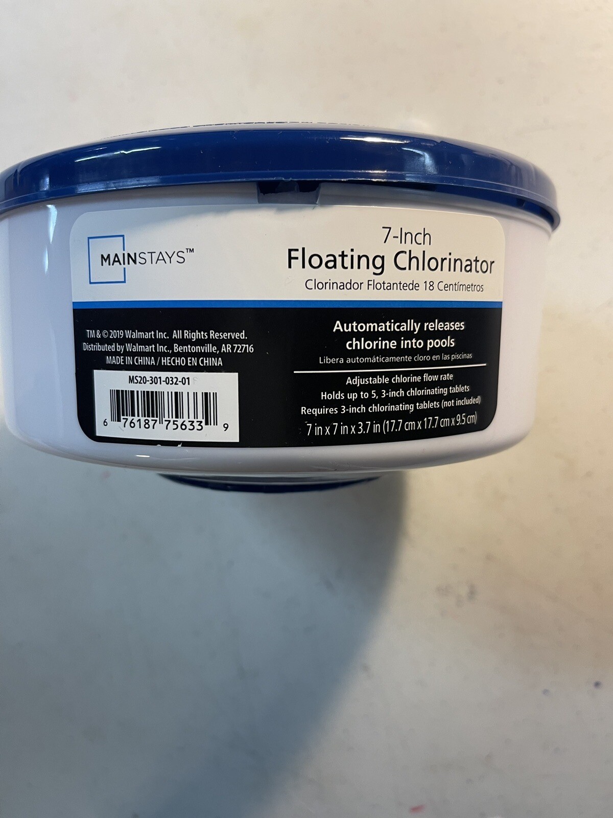 Mainstay 7” Swimming Pool Blue & White Collapsible Floating Tablet Dispenser New