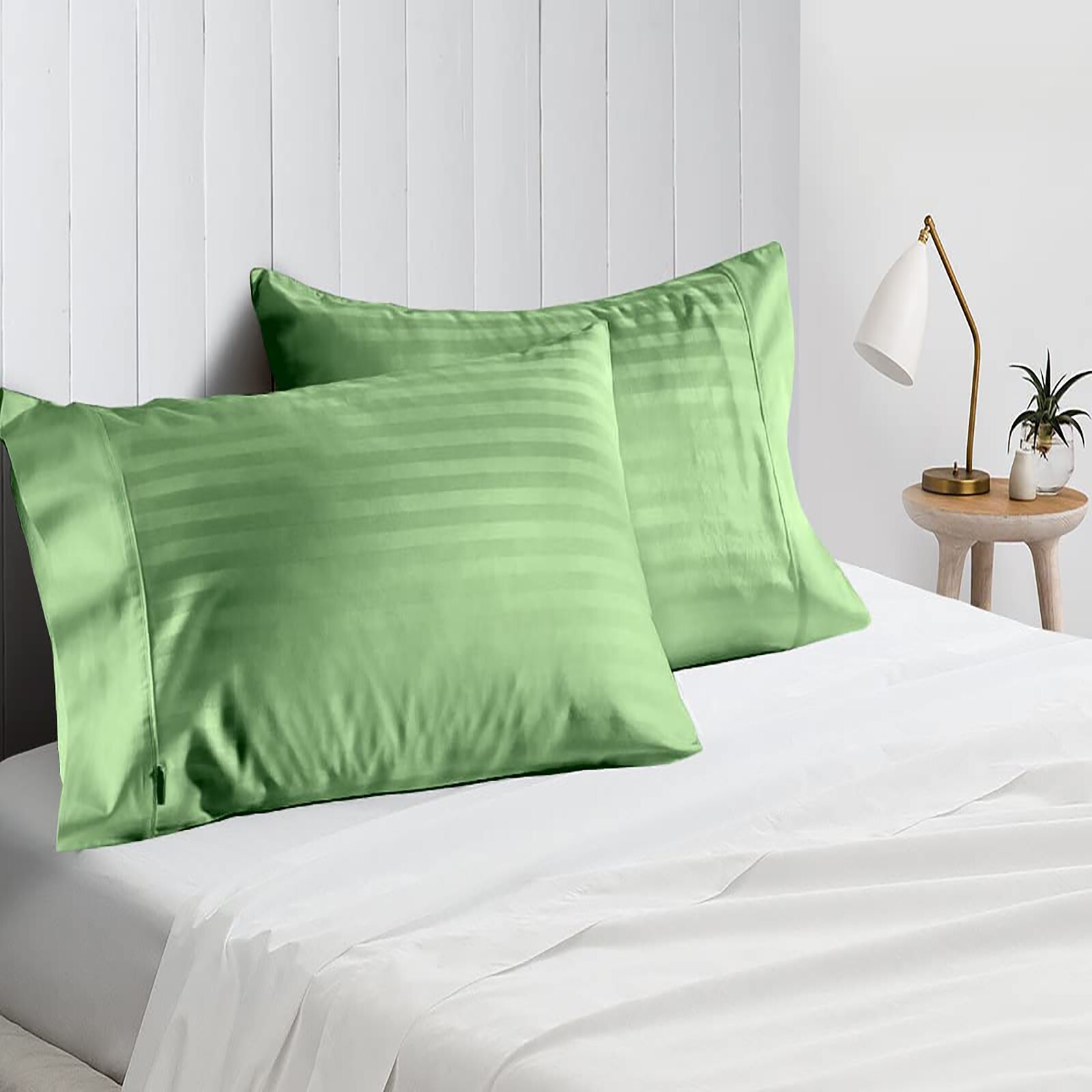 4 PCs Pillow Case Set 1000 TC 100% Cotton Moss Stripes Queen Size