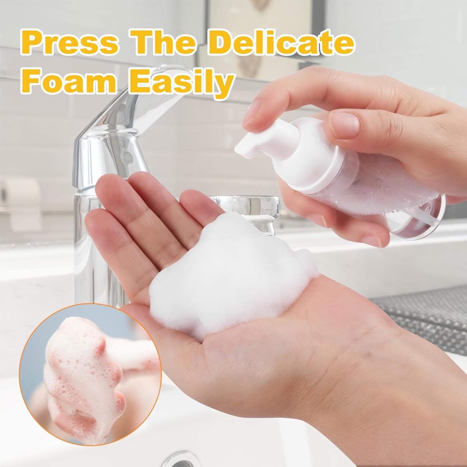2oz Travel-Sized Foaming Pump Bottles,4PCS Empty Foam A-clear