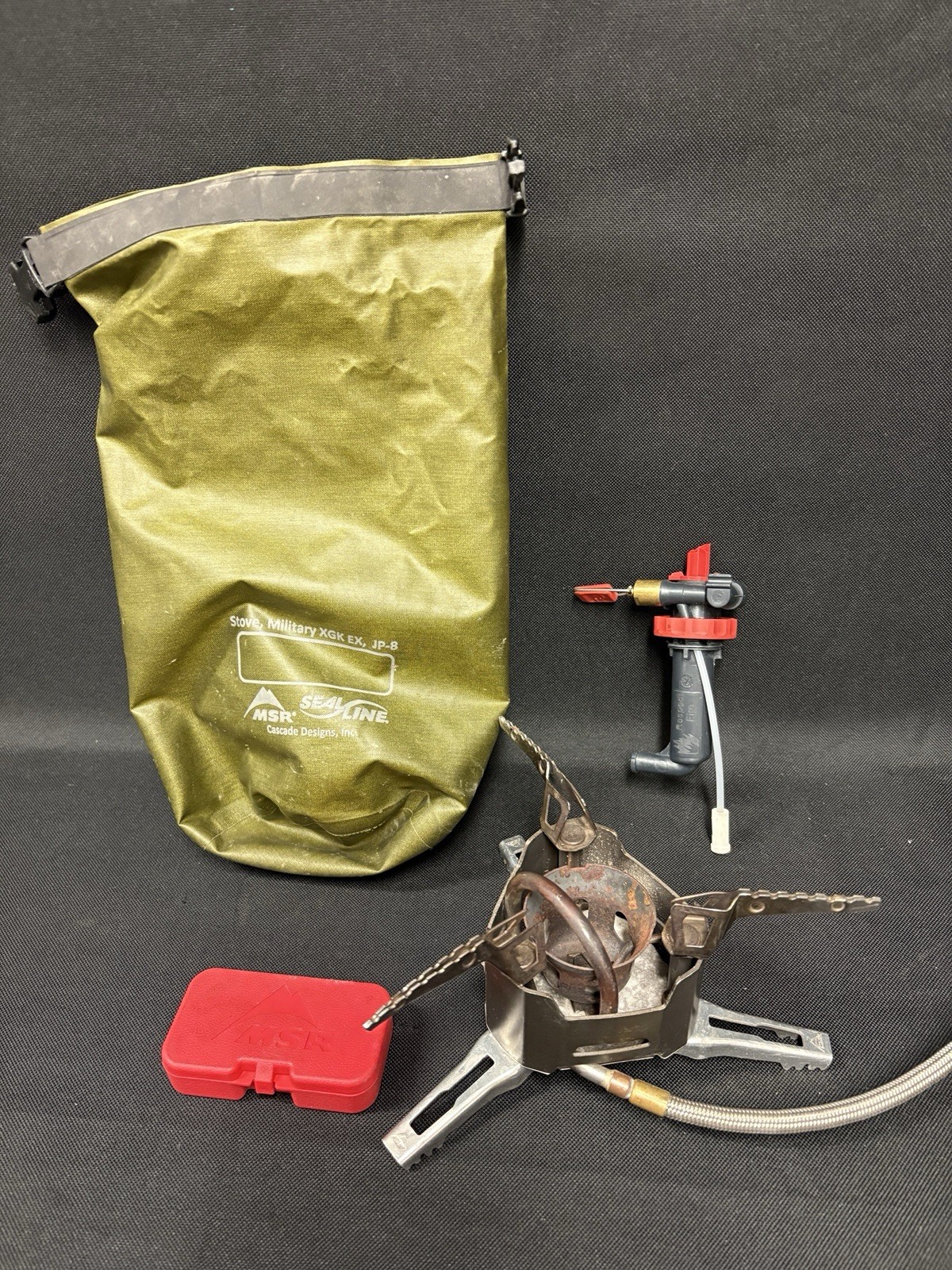 USGI USMC MARSOC MSR XGK EX JP-8 Multi Fuel Stove, Seal Line Bag & Repair Kit
