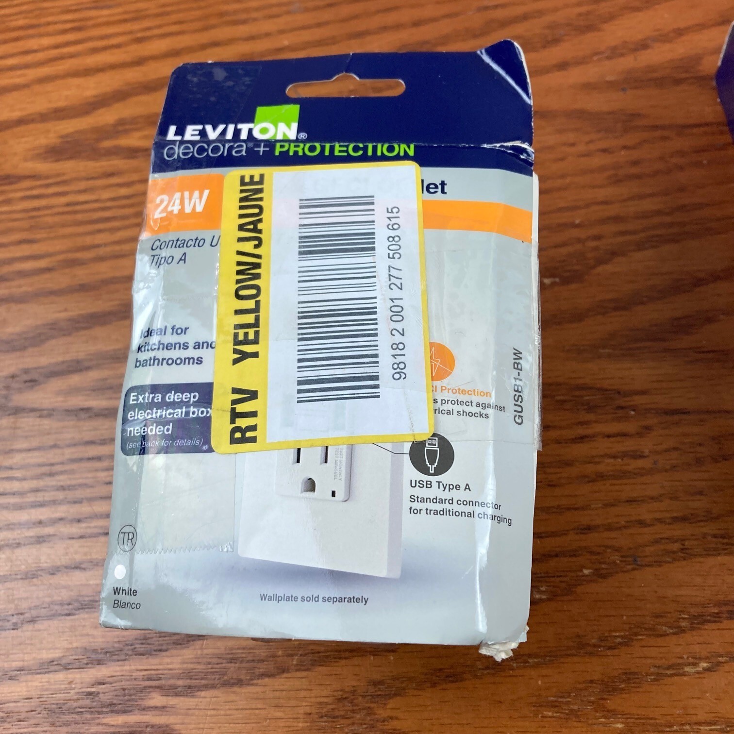 Leviton USB (Type A) Wall Charger & GFCI OUTLET 24W White - GUSB1-BW