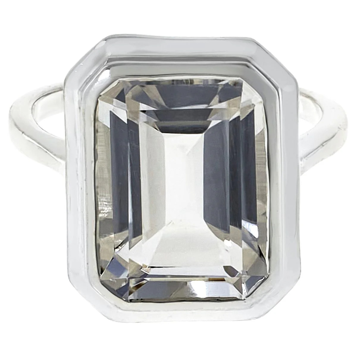 Herkimer Mines Silvertone “Diamond” Quartz Emerald-Cut Solitaire Ring Size 9