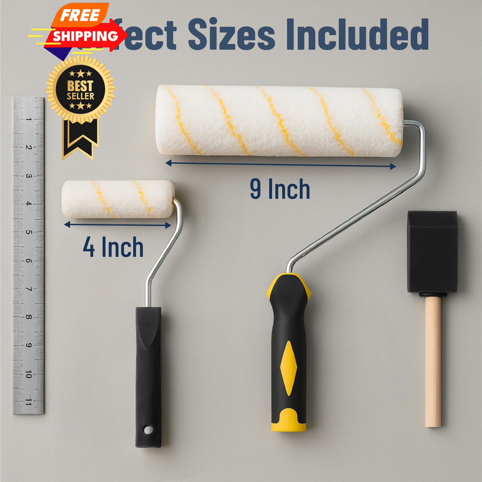 Bates - Paint Tray Set, Rollers, 9 Inch, Black/Yellow Handle