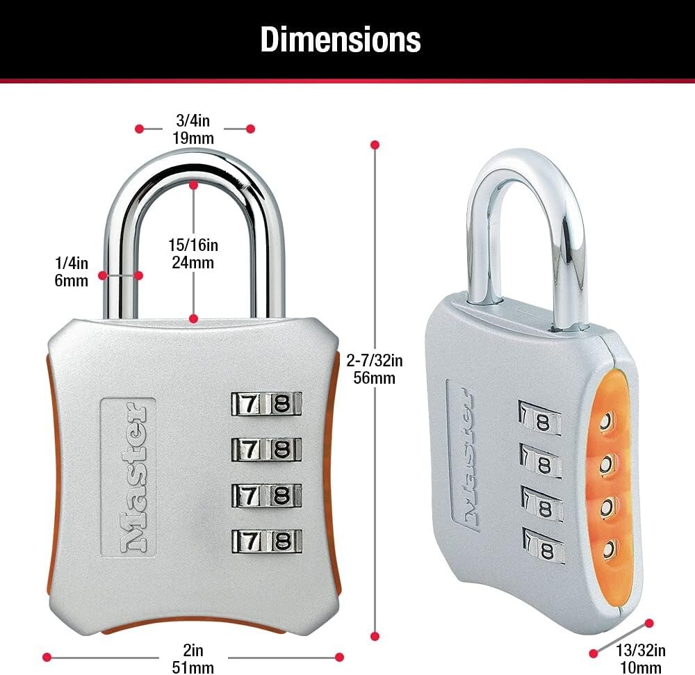 RED Master Lock Resettable Combination Locker Lock for Gym and School 653D