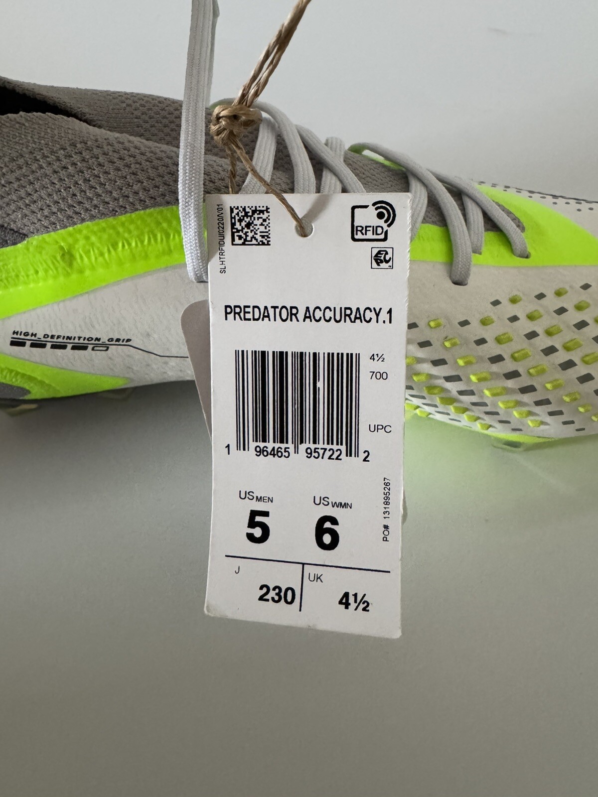 adidas Men’s 5/Women’s 6 PREDATOR ACCURACY.1 FG Soccer Cleats White/Green GZ0035