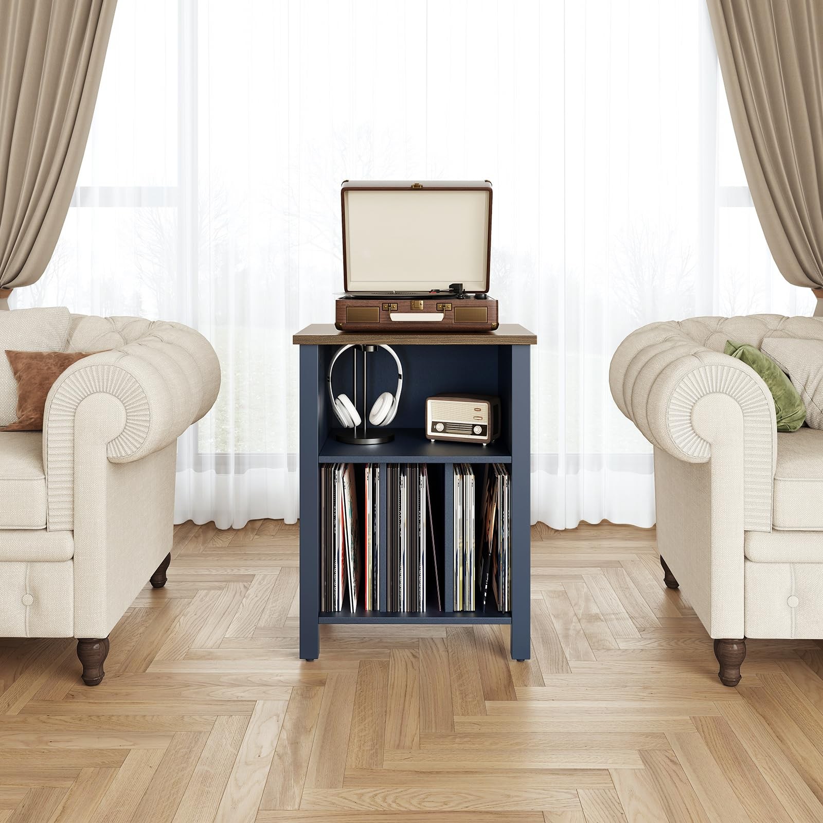 LIDYUK Record Player Stand, Vinyl Record Storage Table End Table with Display...
