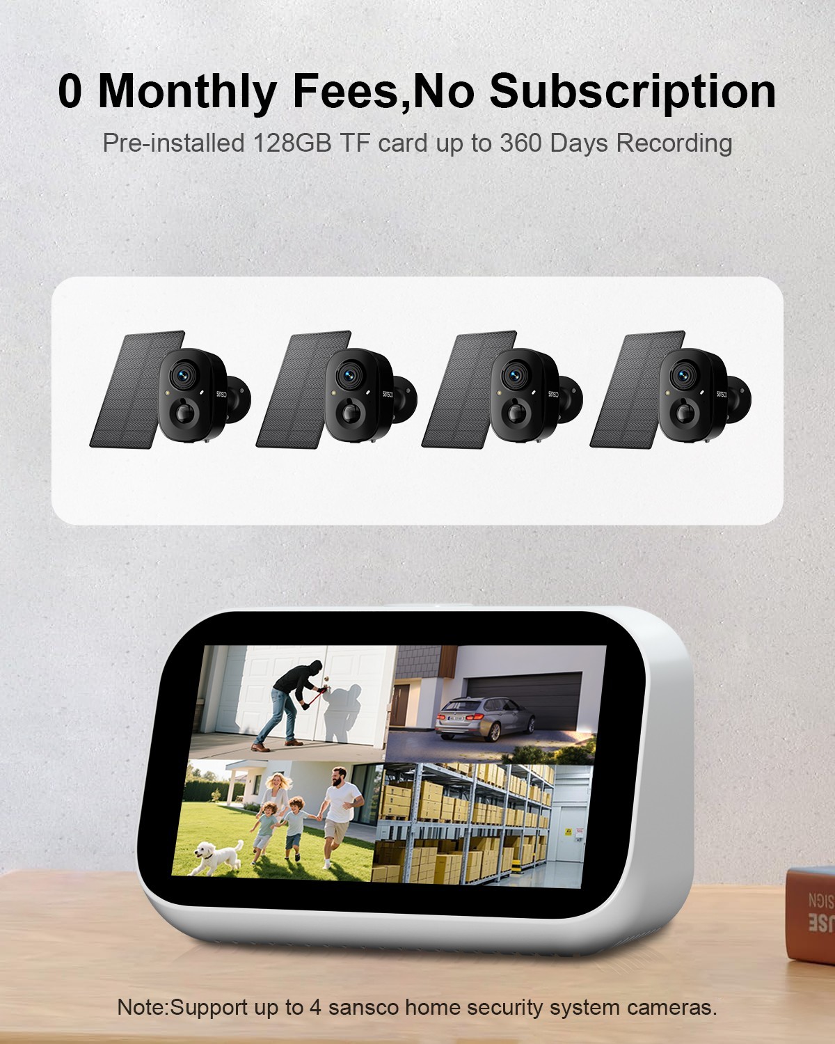 4CH Solar Battery Powered 4MP Wireless Security Camera System 2 Way Audio +128G
