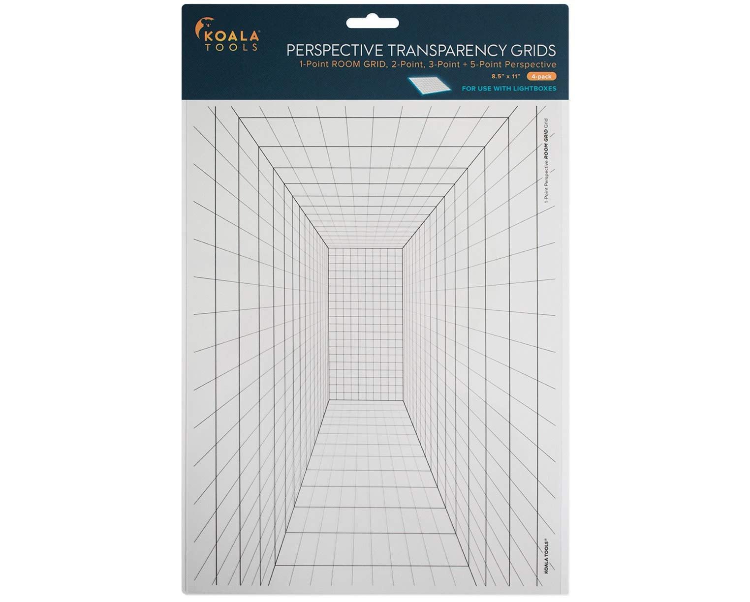 Koala Tools Perspective Grid Transparency Sheets 8.5x11 Sketching Pack