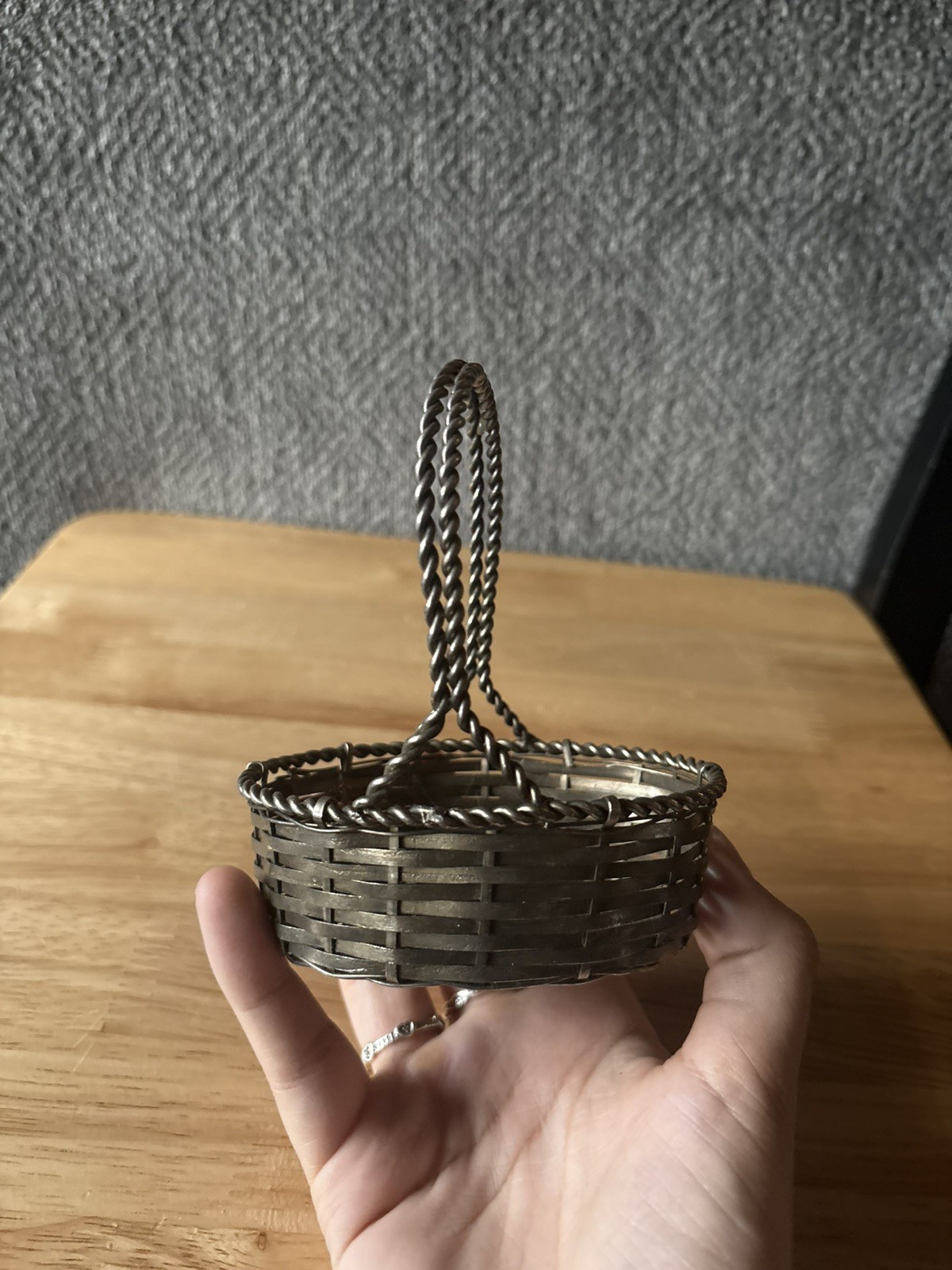 Silver Woven Basket Vintage Trinket Dish