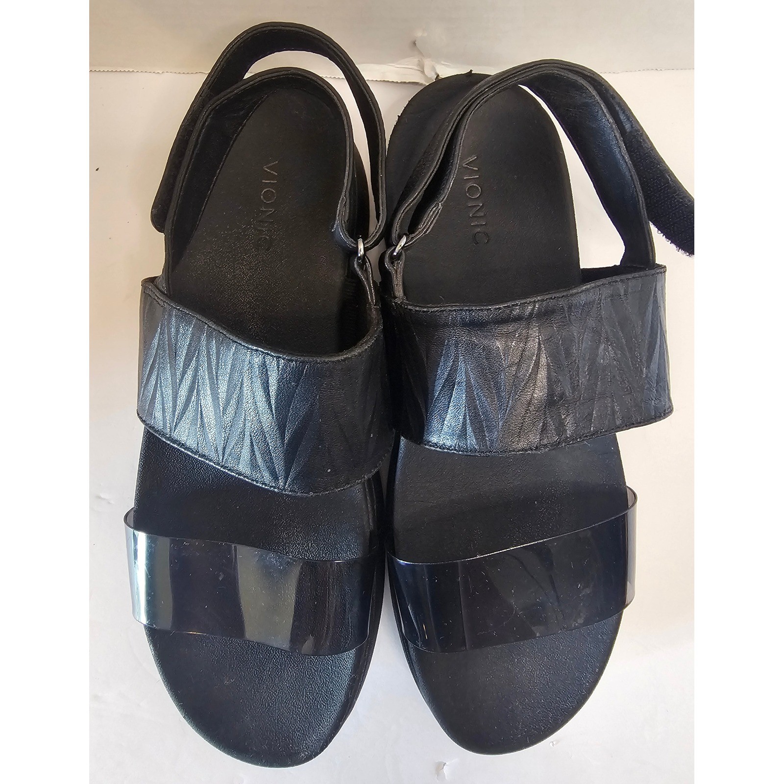Vionic Karleen Platform Sandals Black Leather Adjustable Straps EU 41 US 9