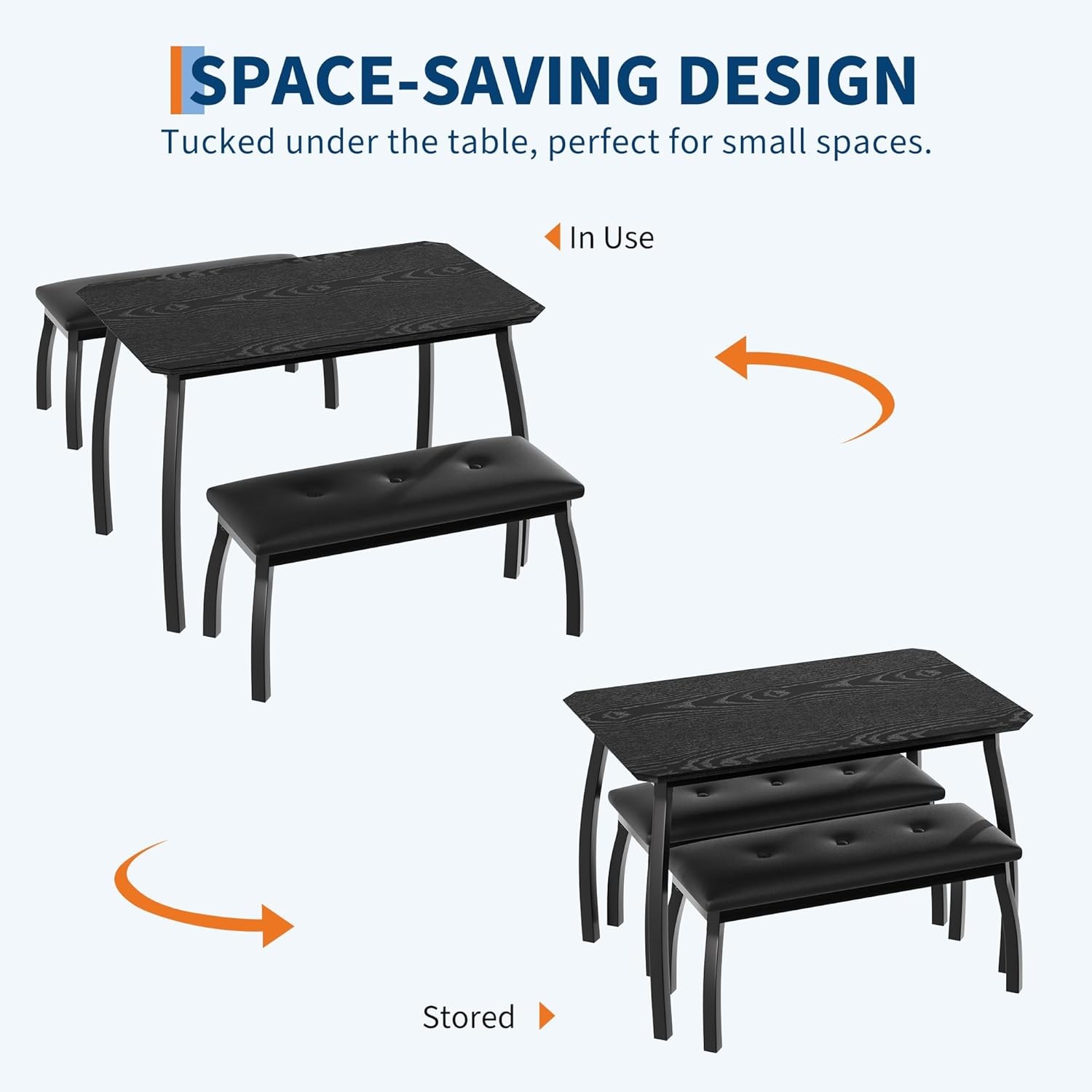 3 pcs Dining Table Set for 4 Kitchen Table with 2 Upholstered Bench Dining Room