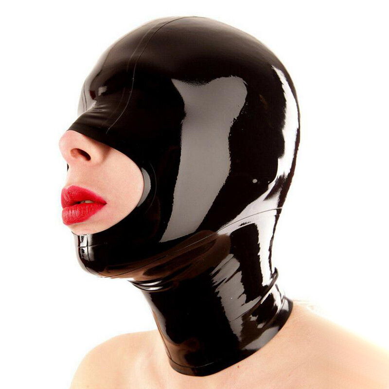 Half Face Latex Hood Cover Eyes Back Zipper Rubber Mask Club Party Wear Costume