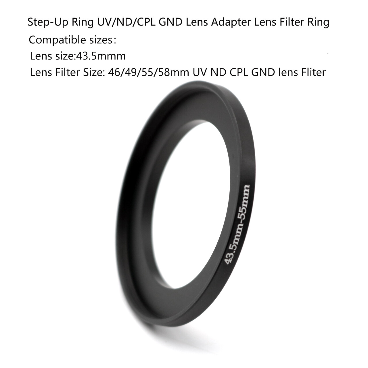 43.5 - 46/49/55/58mm Step-Up Ring UV/ND/CPL GND Lens Adapter Lens Filter Ring