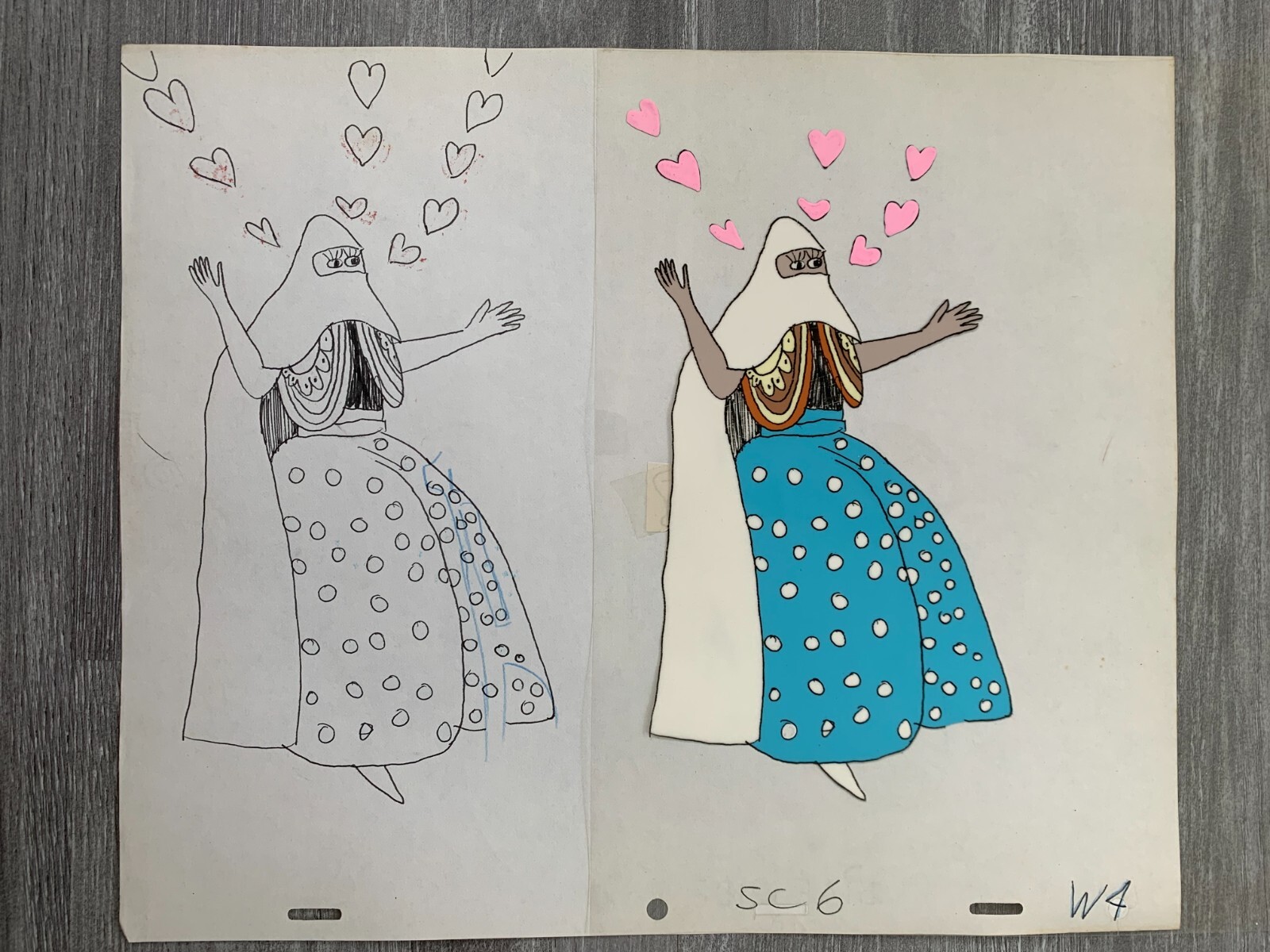 PUSS N BOOTS Commercial 12.5x10.5" Animation Cell & Drawing Woman Hearts SC6 W4