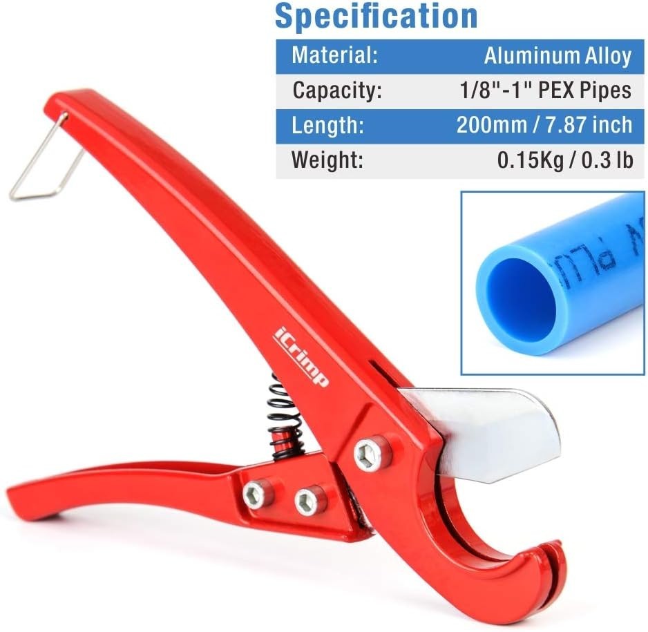Durable PEX Crimping Tool 1/2" 3/4" Angle Head Gauge Cutter