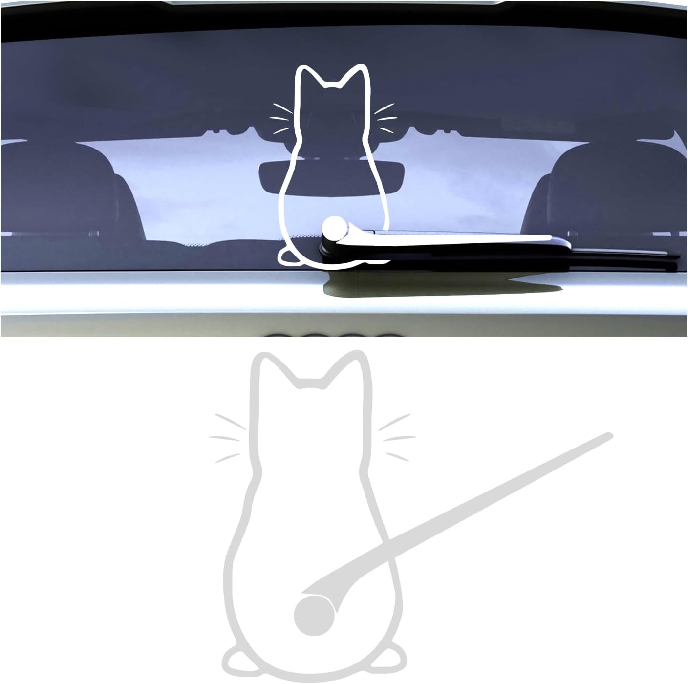 Cute Cat Car Windshield Wiper Sticker, Funny Cat Moving Tail Decal Rear White