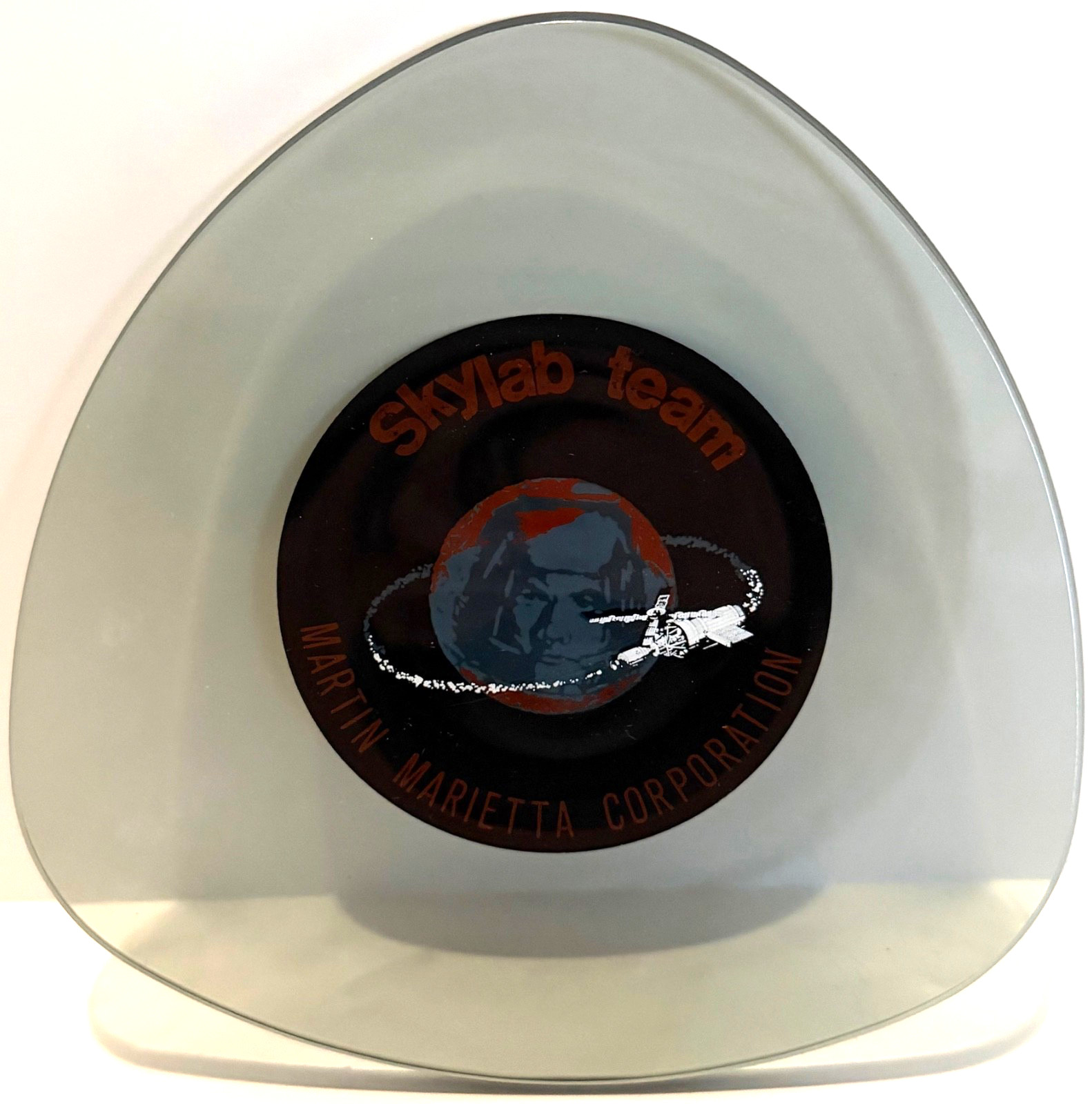 Mid Century NASA Skylab Team Martin Marietta Corporation Smoked Glass Plate