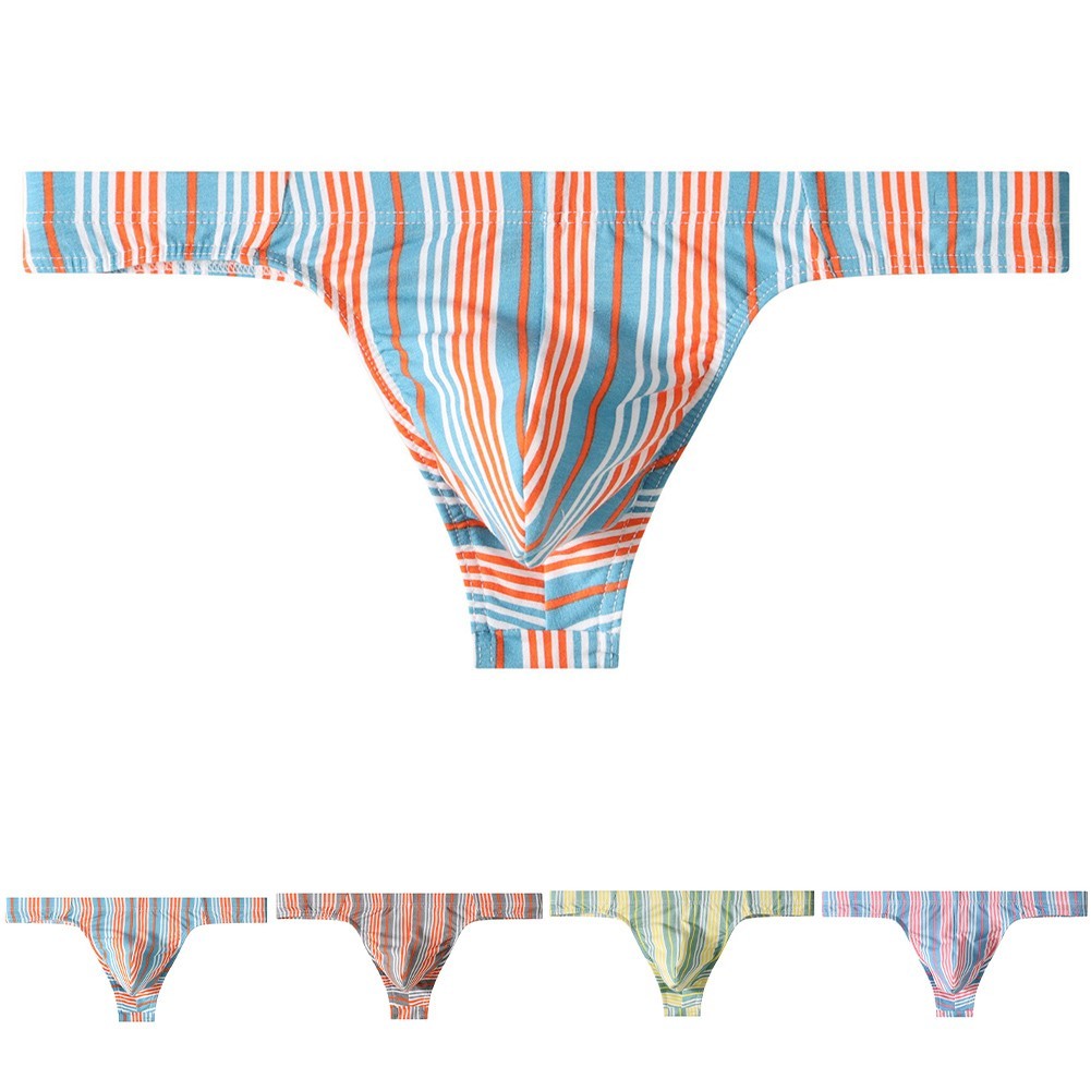 Striped Male Briefs Thong Underwear Low Rise Bulge Pouch Exotic Lingerie