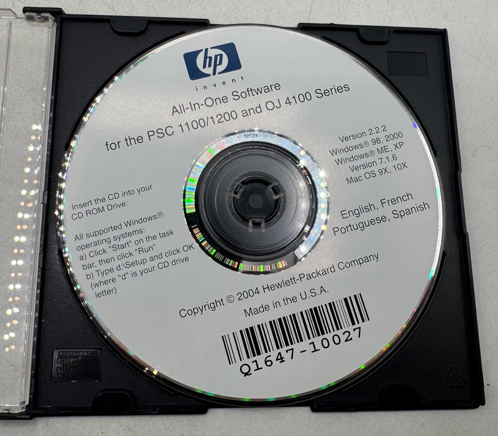 HP PSC 1100 1200 OJ 4100 Software CD Driver Disc Q1647-10027