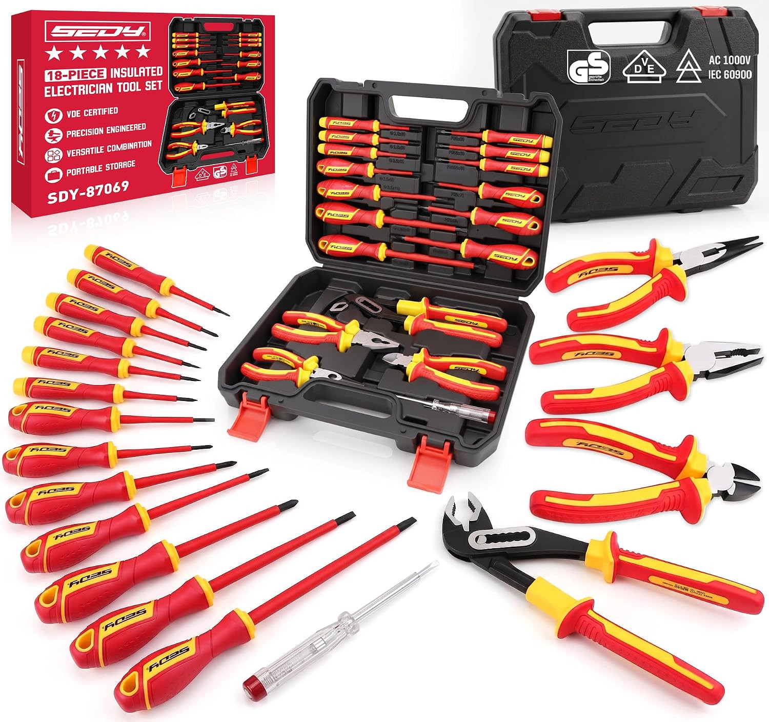 18-Piece Insulated Electrician Tool Set, VDE 1000V Insulated Screwdrivers, Volta