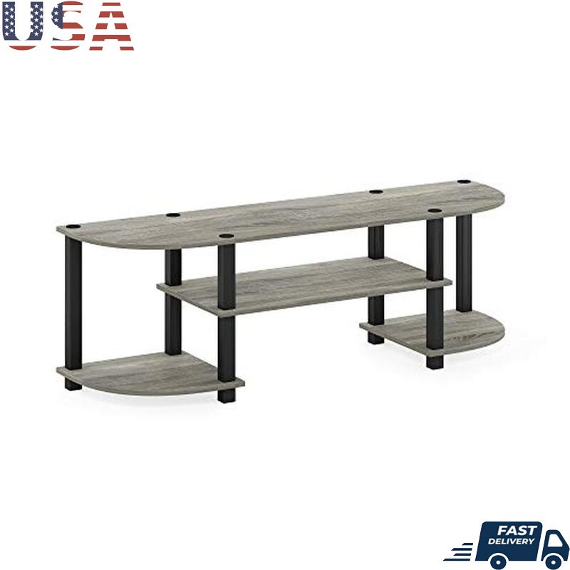 TV Entertainment Center 4-Tier Storage Shelf Sturdy Wood Easy Assembly Grey New
