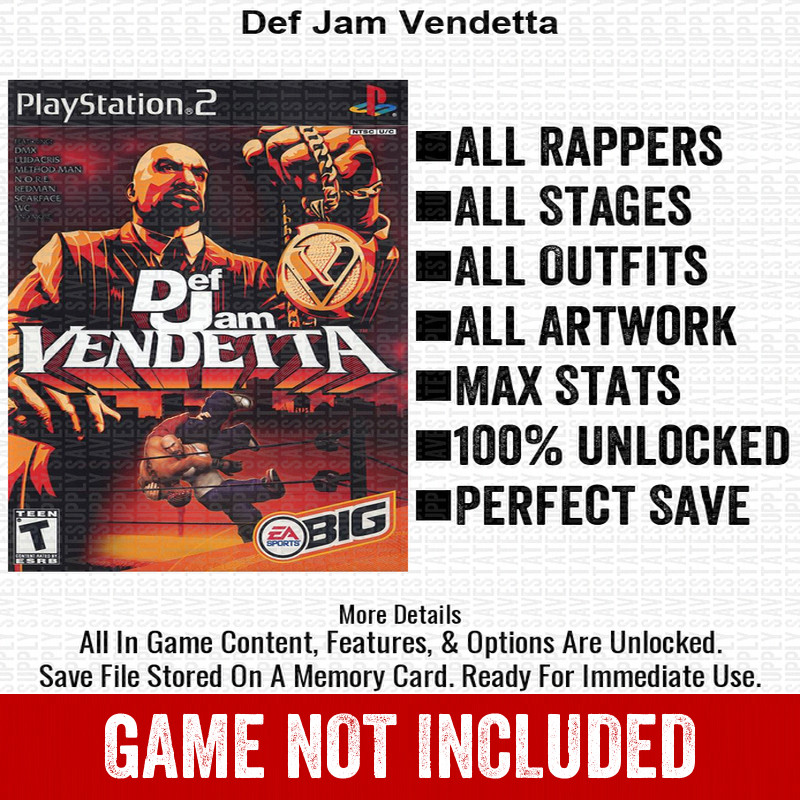 Def Jam Vendetta 100% PS2 Memory Card All CHEATS ITEMS