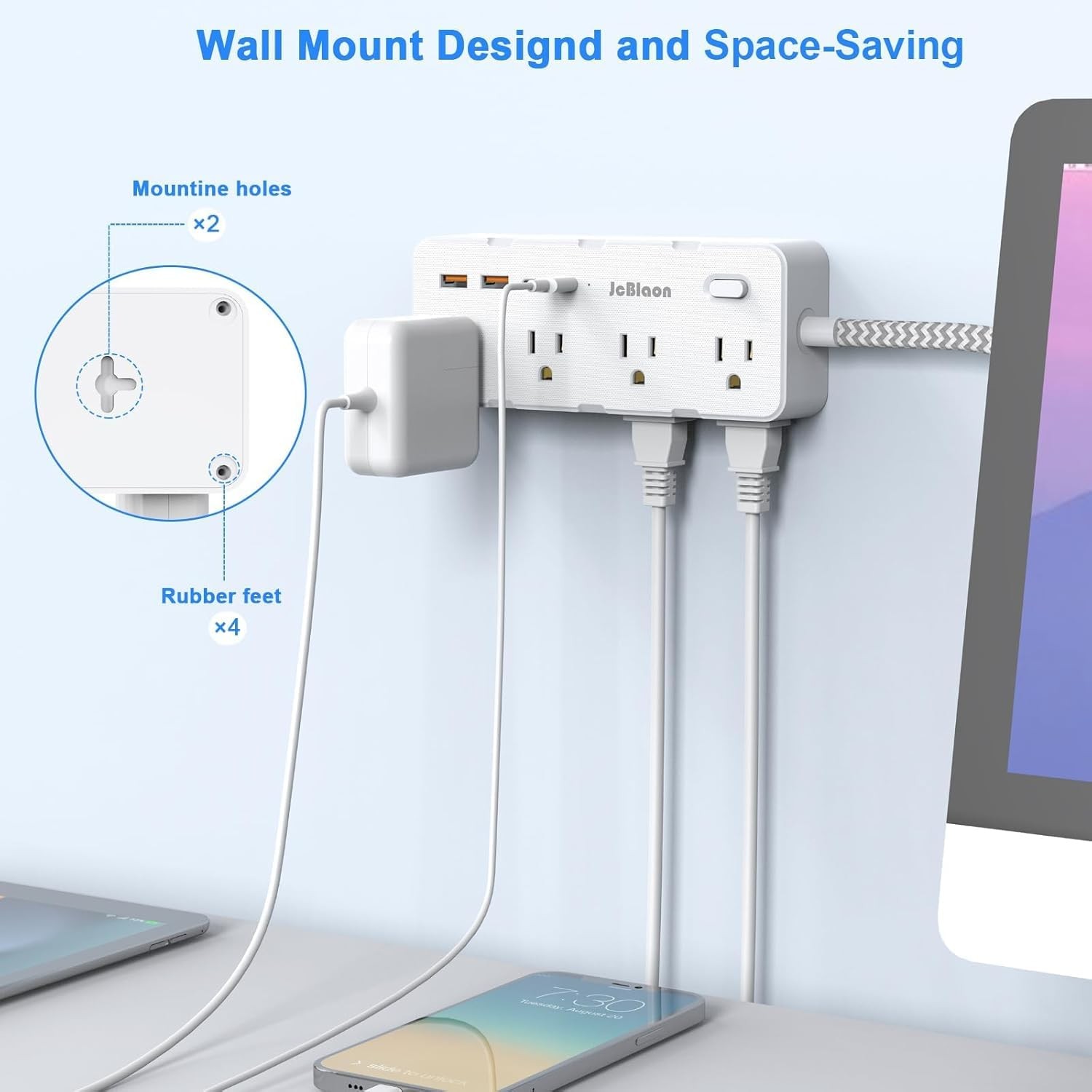 Power Strip Surge Protector - Multi Plug Outlet Adapter with 8 Widely...