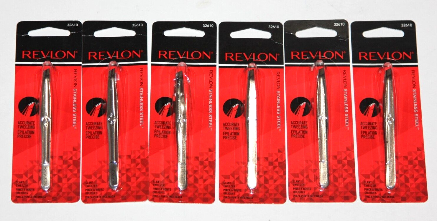 LOT (6) REVLON TWEEZER SLANT TOP  FOR ACCURATE TWEEZING STAINLESS STEEL 32610