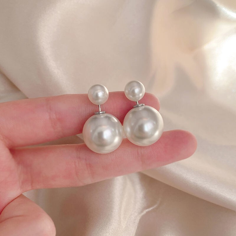 Fashion Classic 925 Sterling Silver Double Sided Pearl Stud Earrings