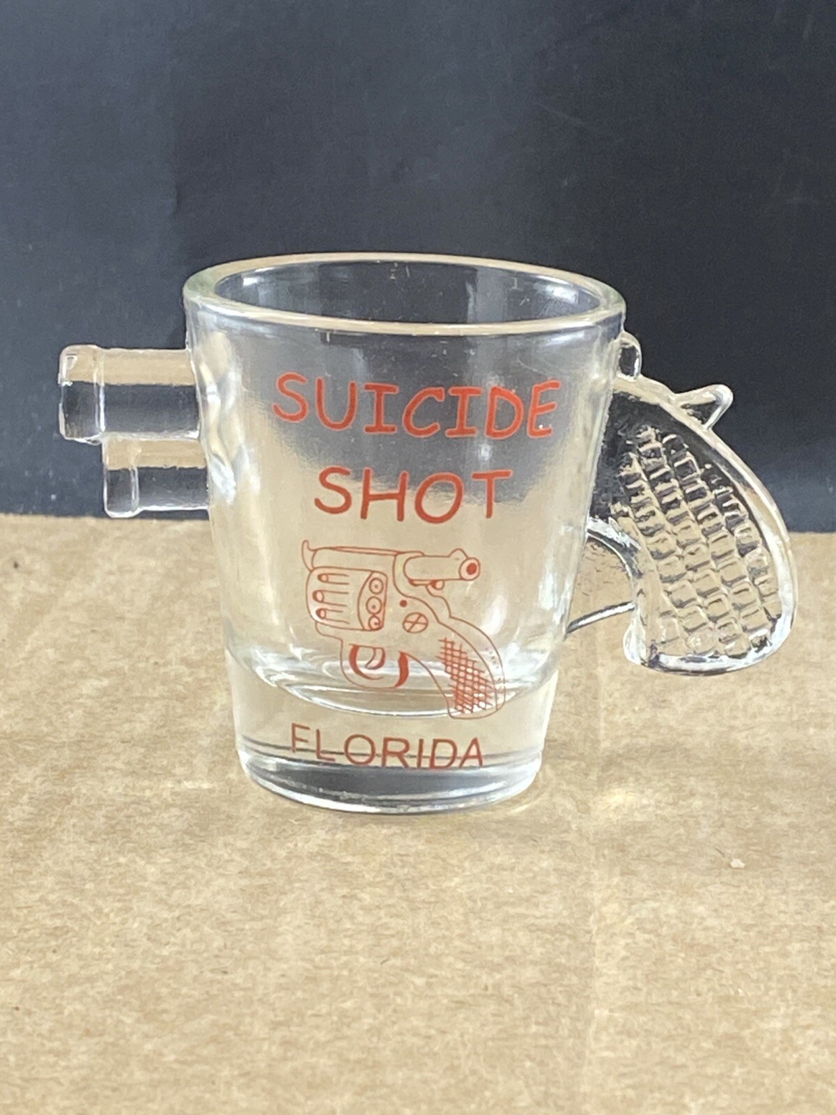 Su*c*de Shot Florida Gun Shot Glass, COMBINED SHIP $1 PER MULTIPLE