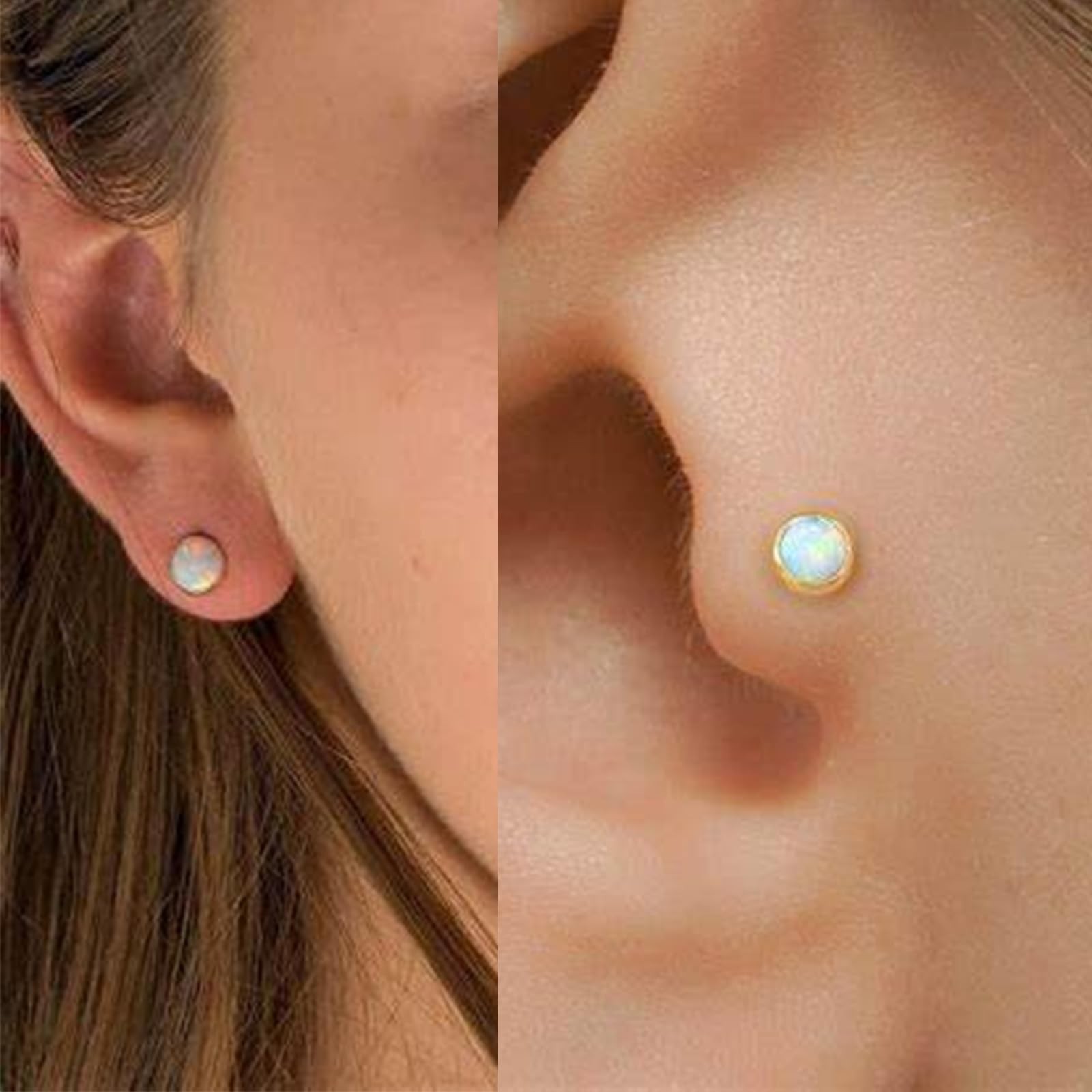 Gold Ear Piercing Gun Kit - Self Piercing Earrings with Opal Studs