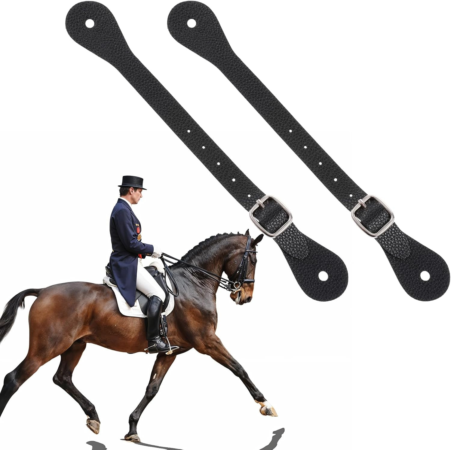 2 Pcs Leather Spurs for Cowboy Boots, 10 Inches Adjustabl Spur Straps with 6 Hol